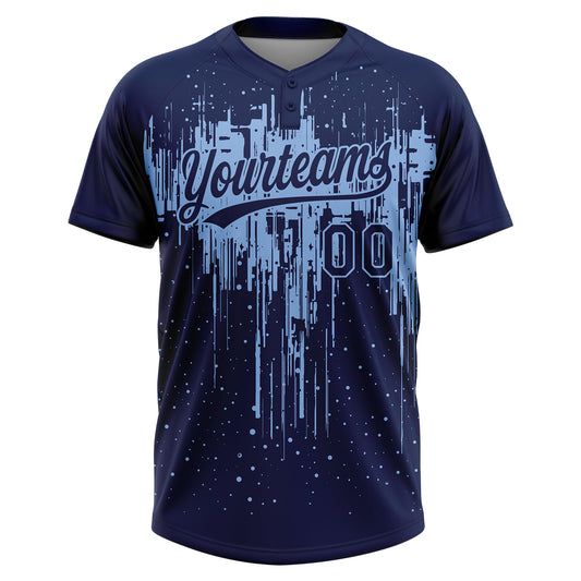 Maxcorners Custom Navy Light Blue Dripping Splatter Paint Two-Button Unisex Softball Jersey LM2605