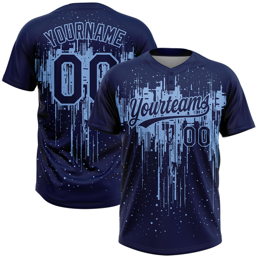 Maxcorners Custom Navy Light Blue Dripping Splatter Paint Two-Button Unisex Softball Jersey LM2605
