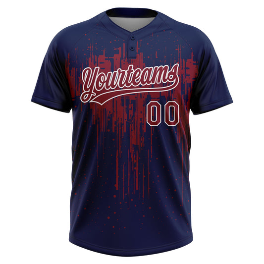 Maxcorners Custom Navy Crimson-White Dripping Splatter Paint Two-Button Unisex Softball Jersey LM2605