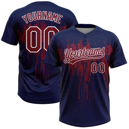 Maxcorners Custom Navy Crimson-White Dripping Splatter Paint Two-Button Unisex Softball Jersey LM2605