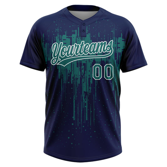 Maxcorners Custom Navy Teal-White Dripping Splatter Paint Two-Button Unisex Softball Jersey LM2605