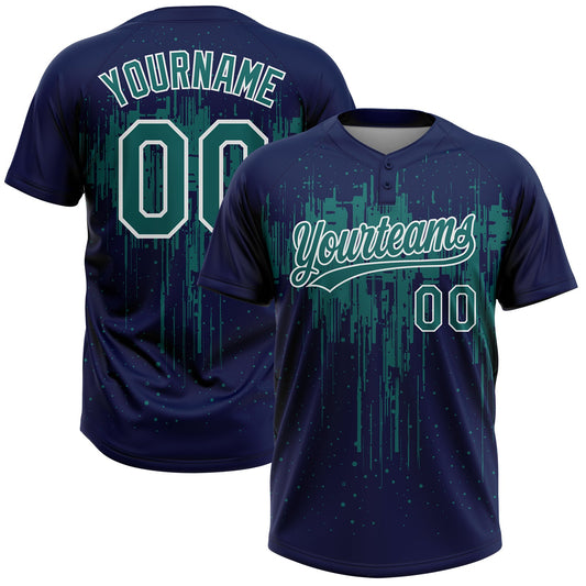 Maxcorners Custom Navy Teal-White Dripping Splatter Paint Two-Button Unisex Softball Jersey LM2605