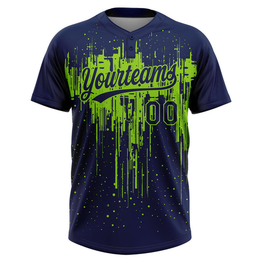 Maxcorners Custom Navy Neon Green Dripping Splatter Paint Two-Button Unisex Softball Jersey LM2605