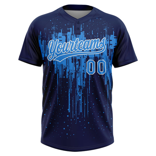 Maxcorners Custom Navy Electric Blue-White Dripping Splatter Paint Two-Button Unisex Softball Jersey LM2605