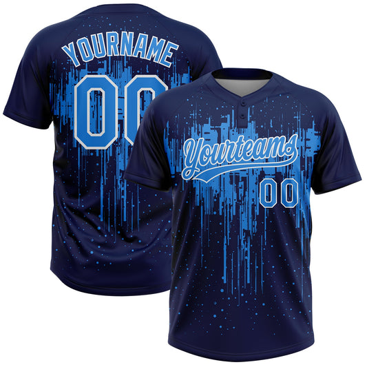 Maxcorners Custom Navy Electric Blue-White Dripping Splatter Paint Two-Button Unisex Softball Jersey LM2605