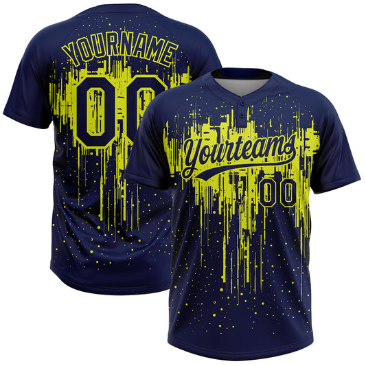 Maxcorners Custom Navy Neon Yellow Dripping Splatter Paint Two-Button Unisex Softball Jersey LM2605