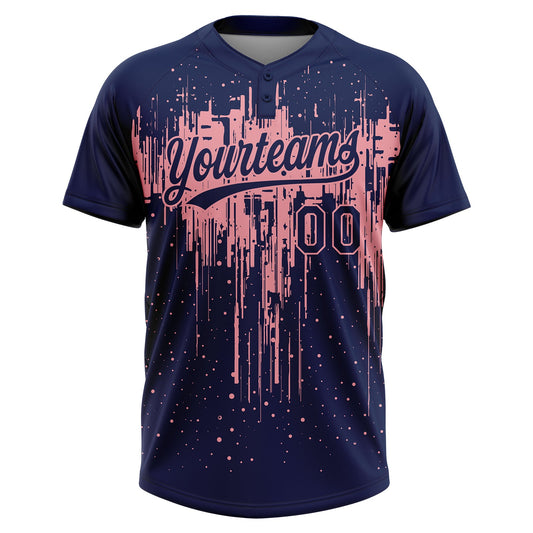 Maxcorners Custom Navy Medium Pink Dripping Splatter Paint Two-Button Unisex Softball Jersey LM2605