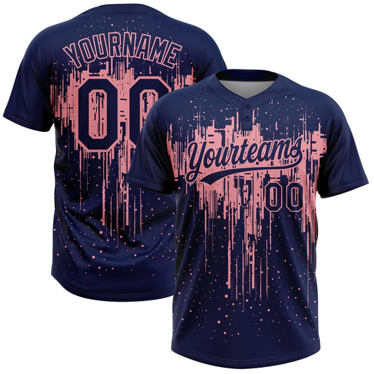 Maxcorners Custom Navy Medium Pink Dripping Splatter Paint Two-Button Unisex Softball Jersey LM2605