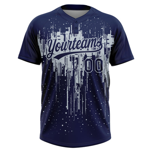 Maxcorners Custom Navy Silver Dripping Splatter Paint Two-Button Unisex Softball Jersey LM2605