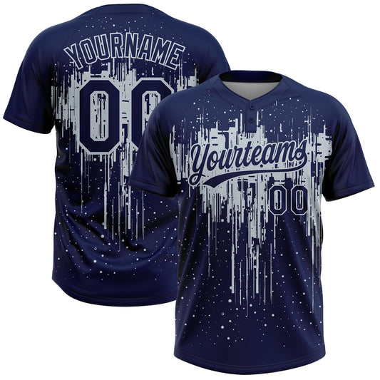 Maxcorners Custom Navy Silver Dripping Splatter Paint Two-Button Unisex Softball Jersey LM2605