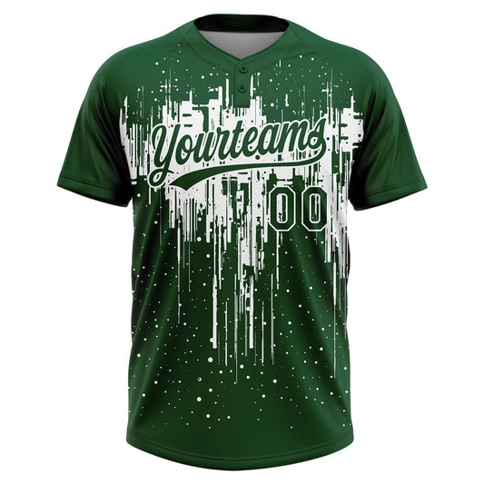 Maxcorners Custom Green White Dripping Splatter Paint Two-Button Unisex Softball Jersey LM2605