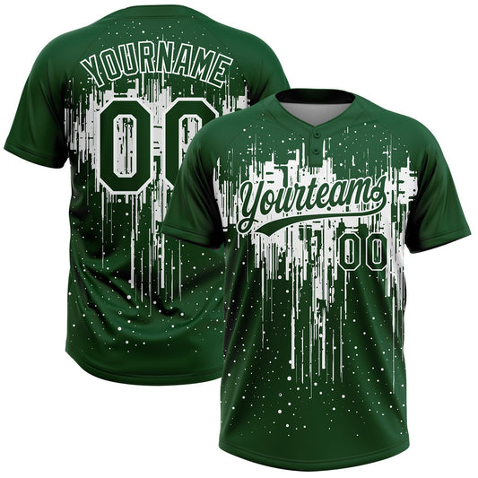 Maxcorners Custom Green White Dripping Splatter Paint Two-Button Unisex Softball Jersey LM2605