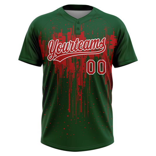 Maxcorners Custom Green Red-White Dripping Splatter Paint Two-Button Unisex Softball Jersey LM2605
