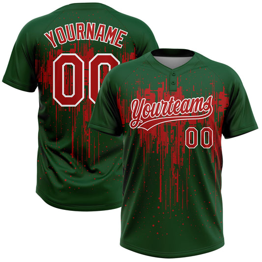 Maxcorners Custom Green Red-White Dripping Splatter Paint Two-Button Unisex Softball Jersey LM2605
