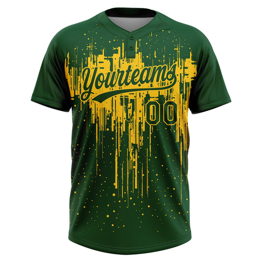 Maxcorners Custom Green Yellow Dripping Splatter Paint Two-Button Unisex Softball Jersey LM2605