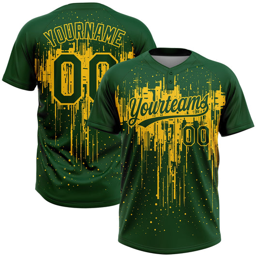 Maxcorners Custom Green Yellow Dripping Splatter Paint Two-Button Unisex Softball Jersey LM2605