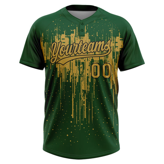 Maxcorners Custom Green Old Gold-Black Dripping Splatter Paint Two-Button Unisex Softball Jersey LM2605