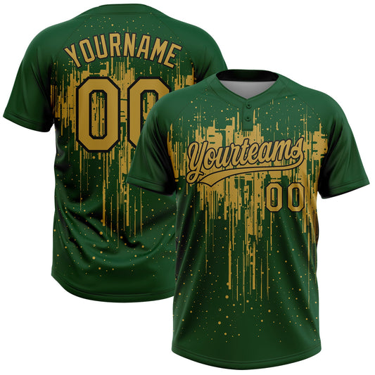 Maxcorners Custom Green Old Gold-Black Dripping Splatter Paint Two-Button Unisex Softball Jersey LM2605