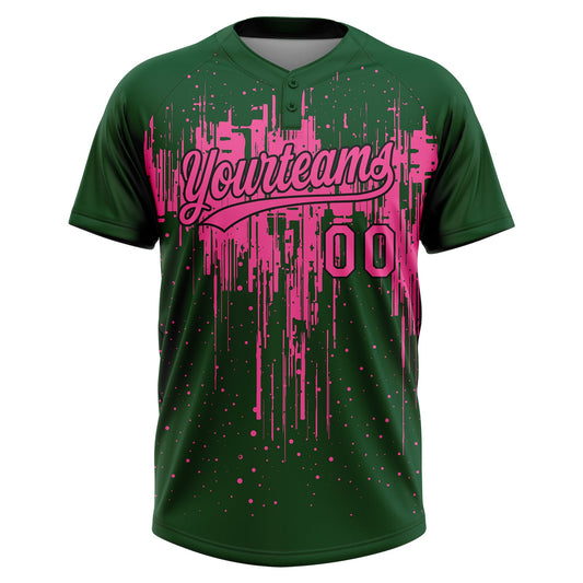 Maxcorners Custom Green Pink-Black Dripping Splatter Paint Two-Button Unisex Softball Jersey LM2605