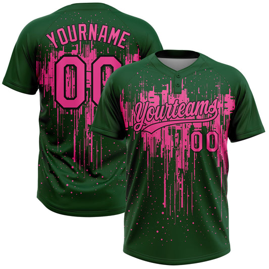 Maxcorners Custom Green Pink-Black Dripping Splatter Paint Two-Button Unisex Softball Jersey LM2605