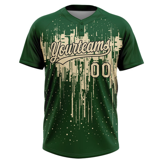 Maxcorners Custom Green Cream-Black Dripping Splatter Paint Two-Button Unisex Softball Jersey LM2605