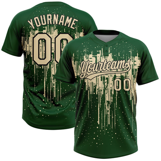 Maxcorners Custom Green Cream-Black Dripping Splatter Paint Two-Button Unisex Softball Jersey LM2605