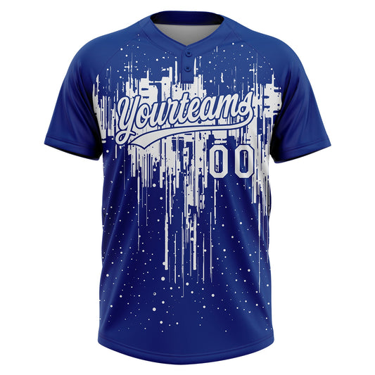 Maxcorners Custom Royal White Dripping Splatter Paint Two-Button Unisex Softball Jersey LM2605