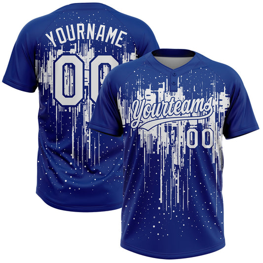 Maxcorners Custom Royal White Dripping Splatter Paint Two-Button Unisex Softball Jersey LM2605