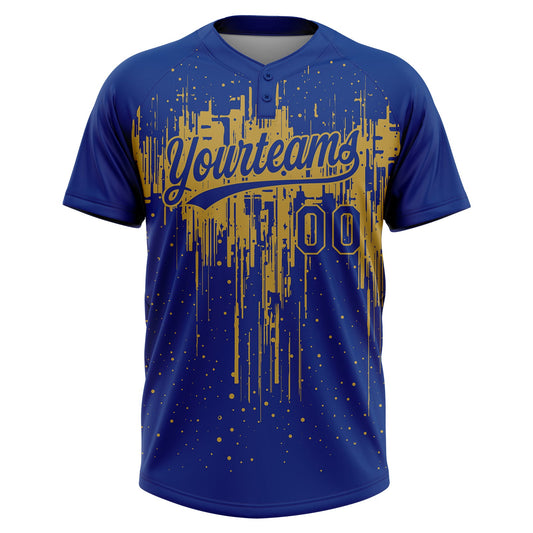 Maxcorners Custom Royal Old Gold Dripping Splatter Paint Two-Button Unisex Softball Jersey LM2605