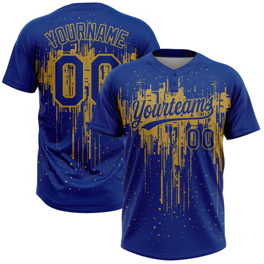 Maxcorners Custom Royal Old Gold Dripping Splatter Paint Two-Button Unisex Softball Jersey LM2605