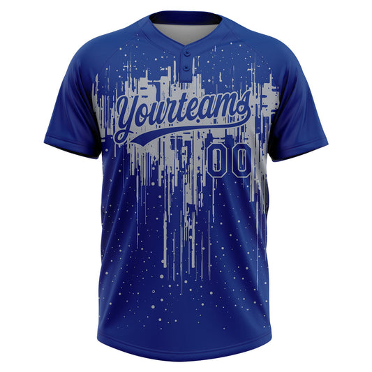 Maxcorners Custom Royal Gray Dripping Splatter Paint Two-Button Unisex Softball Jersey LM2605