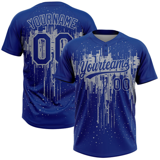 Maxcorners Custom Royal Gray Dripping Splatter Paint Two-Button Unisex Softball Jersey LM2605
