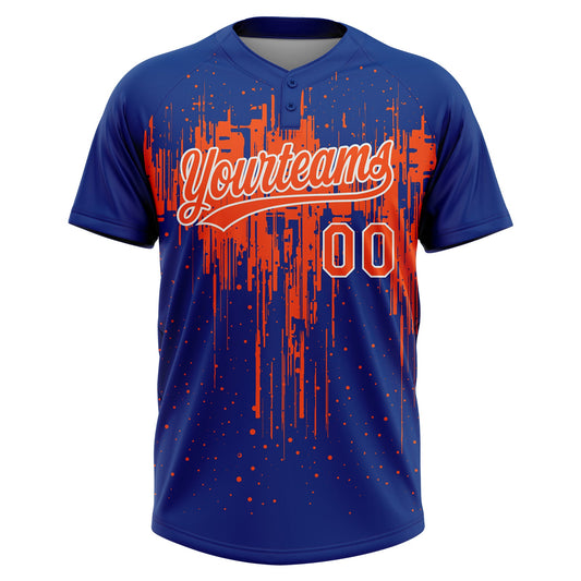 Maxcorners Custom Royal Orange-White Dripping Splatter Paint Two-Button Unisex Softball Jersey LM2605