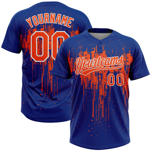 Maxcorners Custom Royal Orange-White Dripping Splatter Paint Two-Button Unisex Softball Jersey LM2605
