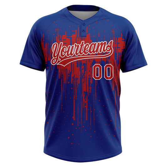 Maxcorners Custom Royal Red-White Dripping Splatter Paint Two-Button Unisex Softball Jersey LM2605