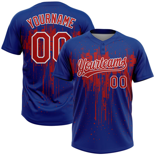 Maxcorners Custom Royal Red-White Dripping Splatter Paint Two-Button Unisex Softball Jersey LM2605