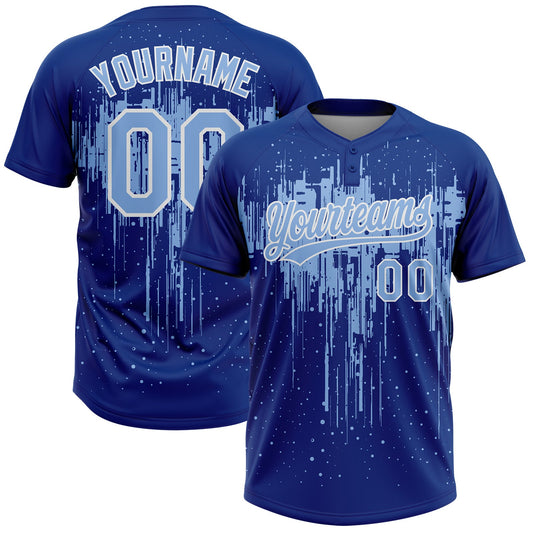Maxcorners Custom Royal Light Blue-White Dripping Splatter Paint Two-Button Unisex Softball Jersey LM2605
