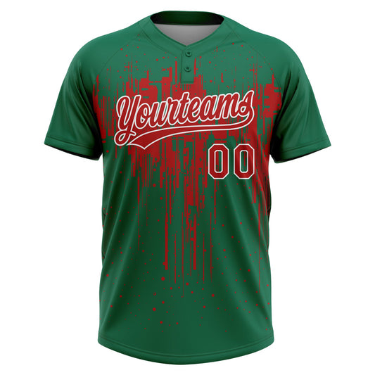 Maxcorners Custom Kelly Green Red-White Dripping Splatter Paint Two-Button Unisex Softball Jersey LM2605