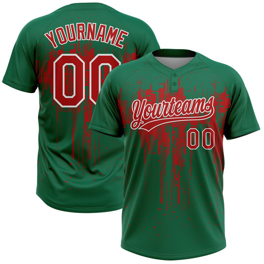 Maxcorners Custom Kelly Green Red-White Dripping Splatter Paint Two-Button Unisex Softball Jersey LM2605