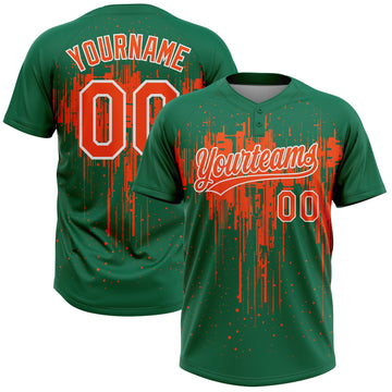 Maxcorners Custom Kelly Green Orange-White Dripping Splatter Paint Two-Button Unisex Softball Jersey LM2605