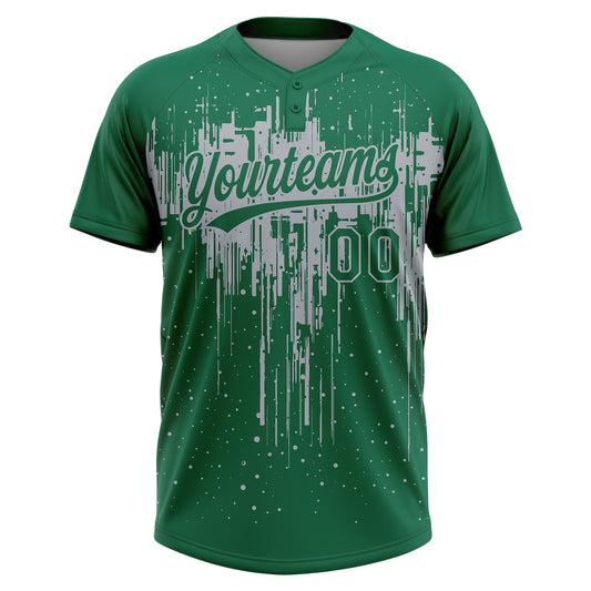 Maxcorners Custom Kelly Green Gray Dripping Splatter Paint Two-Button Unisex Softball Jersey LM2605