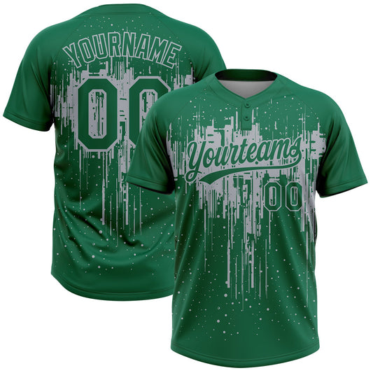Maxcorners Custom Kelly Green Gray Dripping Splatter Paint Two-Button Unisex Softball Jersey LM2605