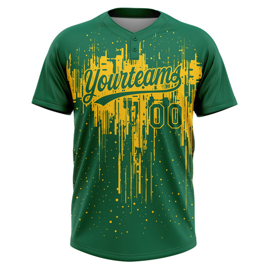 Maxcorners Custom Kelly Green Yellow Dripping Splatter Paint Two-Button Unisex Softball Jersey LM2605