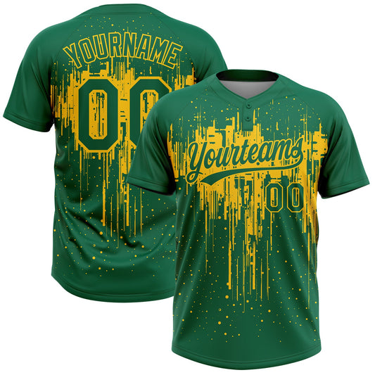 Maxcorners Custom Kelly Green Yellow Dripping Splatter Paint Two-Button Unisex Softball Jersey LM2605