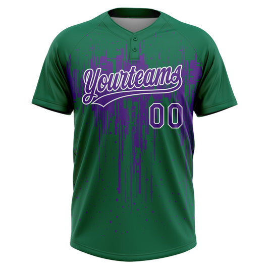 Maxcorners Custom Kelly Green Purple-White Dripping Splatter Paint Two-Button Unisex Softball Jersey LM2605