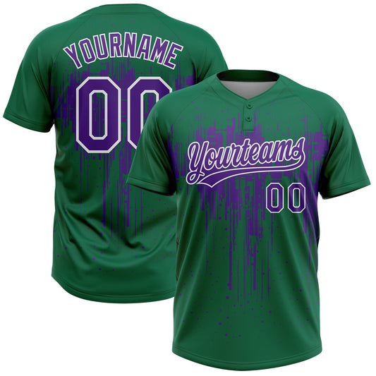 Maxcorners Custom Kelly Green Purple-White Dripping Splatter Paint Two-Button Unisex Softball Jersey LM2605