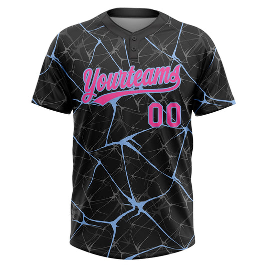 Maxcorners Custom Black Pink-Light Blue Abstract Network Two-Button Unisex Softball Jersey LM2605