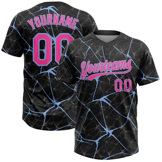 Maxcorners Custom Black Pink-Light Blue Abstract Network Two-Button Unisex Softball Jersey LM2605