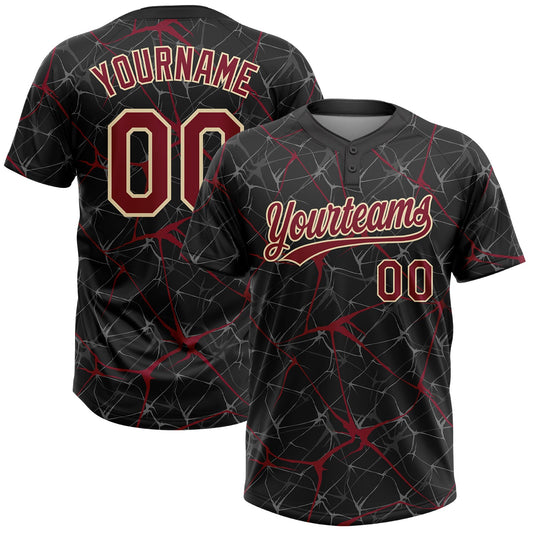 Maxcorners Custom Black Crimson-Cream Abstract Network Two-Button Unisex Softball Jersey LM2605