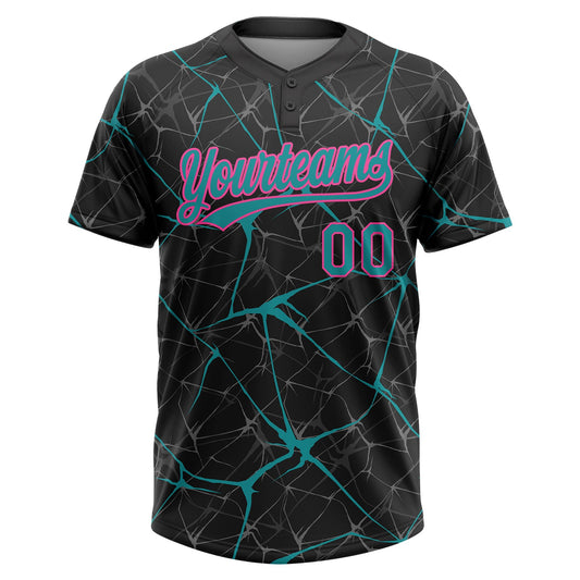 Maxcorners Custom Black Teal-Pink Abstract Network Two-Button Unisex Softball Jersey LM2605